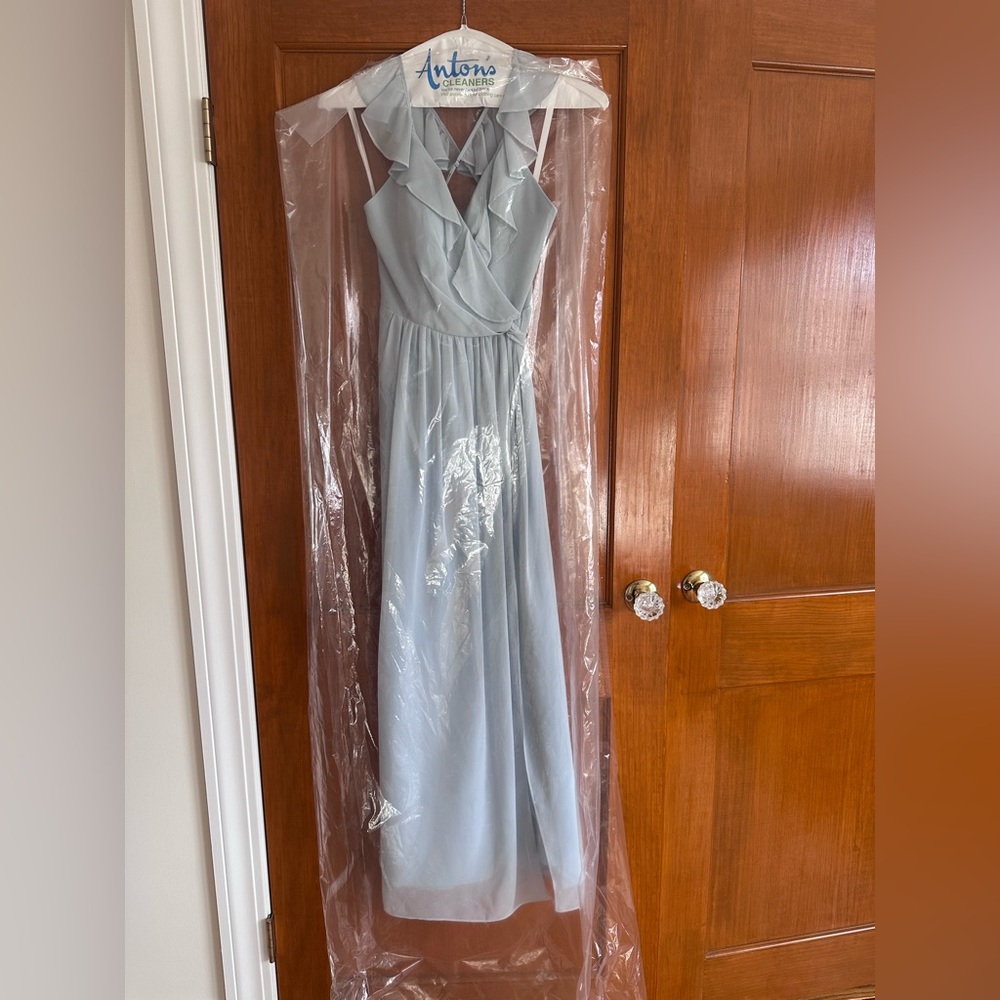 Revelry Valerie Chiffon Faux Wrap Dress, Sky Blue, Size 2 - Picture 3 of 6